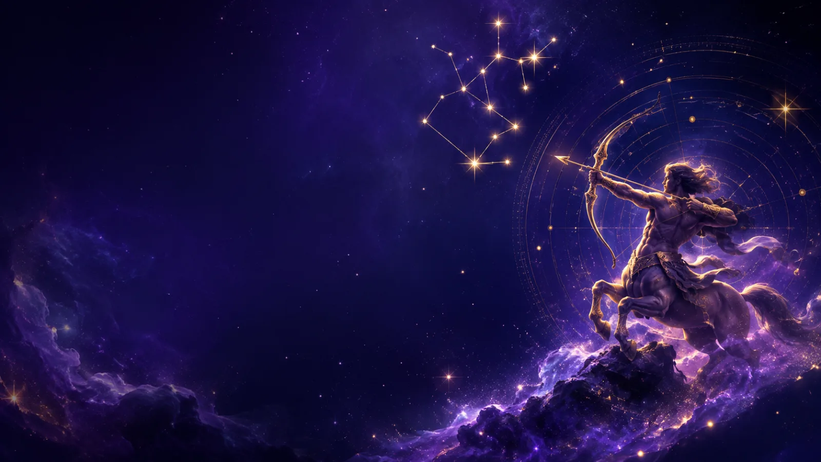Sagittarius zodiac constellation over a cosmic sky